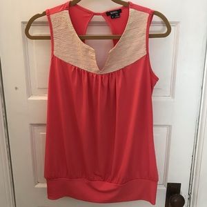 XOXO coral top w/embroidered panel